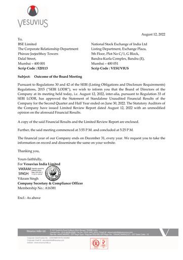 Thumbnail Vesuvius India
 Quarterly Report 2022-q2