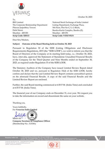 Thumbnail Vesuvius India
 Quarterly Report 2023-q3