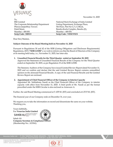 Thumbnail Vesuvius India
 Quarterly Report 2025-q3
