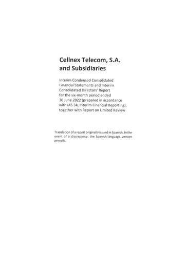 Thumbnail Cellnex Telecom
 Financial Statement 2022-h1