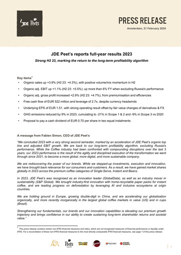 Thumbnail JDE Peet's Financial Report 2023