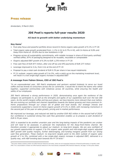 Vorschaubild JDE Peet's Finanzmitteilung 2020