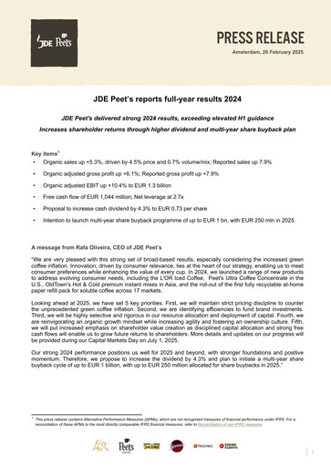 Vorschaubild JDE Peet's Finanzmitteilung 2024