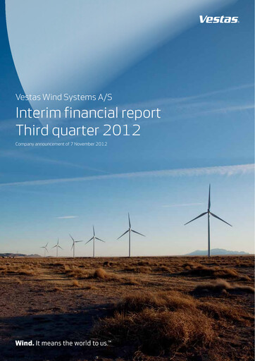 Thumbnail Vestas Wind Systems Financial Report 2012-h1