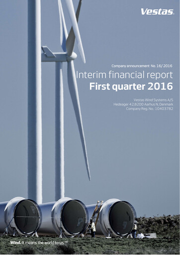 Miniature Vestas Wind Systems Rapport trimestriel 2016-q1