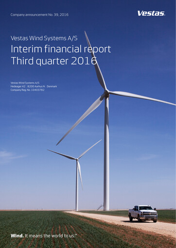 Miniature Vestas Wind Systems Rapport trimestriel 2016-q3