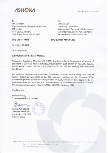 Thumbnail Ashoka Buildcon
 Quarterly Report 2018-q2