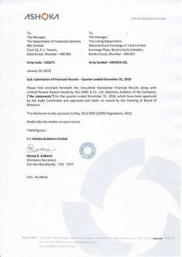 Thumbnail Ashoka Buildcon
 Quarterly Report 2018-q3