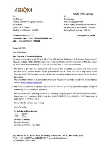 Miniature Ashoka Buildcon
 Rapport trimestriel 2025-q1