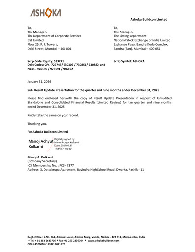 Thumbnail Ashoka Buildcon
 Quarterly Report 2026-q3