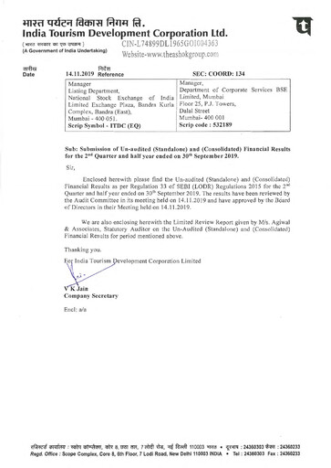 Thumbnail India Tourism Development Corp Quarterly Report 2019-q2