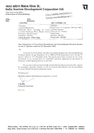 Thumbnail India Tourism Development Corp Quarterly Report 2019-q3