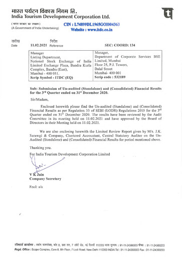 Thumbnail India Tourism Development Corp Quarterly Report 2020-q3