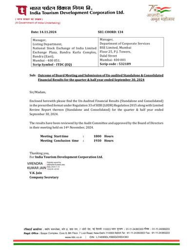 Thumbnail India Tourism Development Corp Quarterly Report 2024-q2