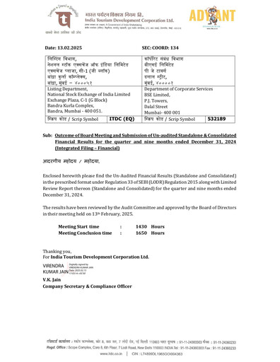 Thumbnail India Tourism Development Corp Quarterly Report 2024-q3