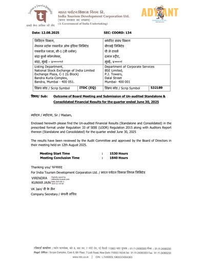 Thumbnail India Tourism Development Corp Quarterly Report 2025-q1