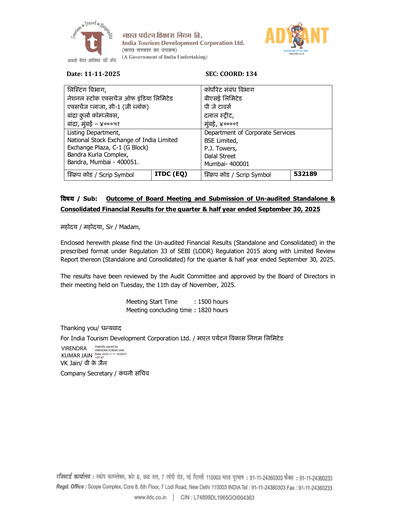 Thumbnail India Tourism Development Corp Quarterly Report 2025-q2
