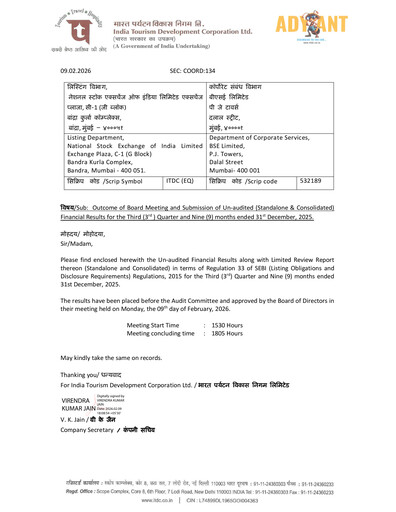 Thumbnail India Tourism Development Corp Quarterly Report 2025-q3