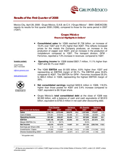 Thumbnail Grupo México
 Quarterly Report 2008-q1