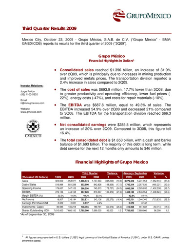 Thumbnail Grupo México
 Quarterly Report 2009-q3