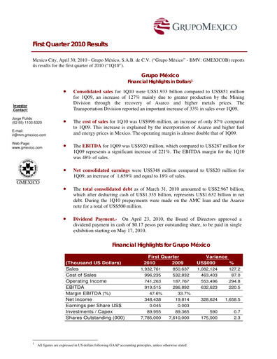 Thumbnail Grupo México
 Quarterly Report 2010-q1