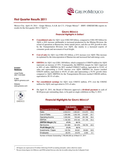 Thumbnail Grupo México
 Quarterly Report 2011-q1