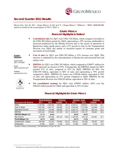 Thumbnail Grupo México
 Quarterly Report 2011-q2