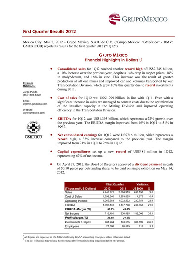 Thumbnail Grupo México
 Quarterly Report 2012-q1