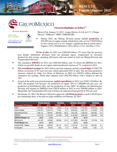 Thumbnail Grupo México
 Quarterly Report 2012-q4