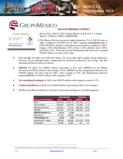 Thumbnail Grupo México
 Quarterly Report 2014-q1