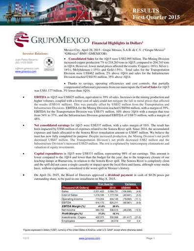 Thumbnail Grupo México
 Quarterly Report 2015-q1