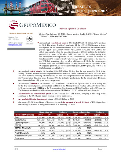 Thumbnail Grupo México
 Quarterly Report 2015-q4