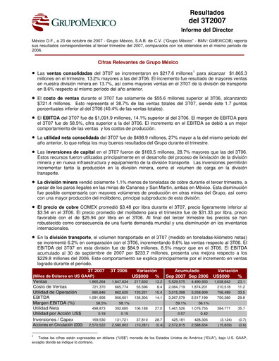 Thumbnail Grupo México
 Quarterly Report 2007-q3