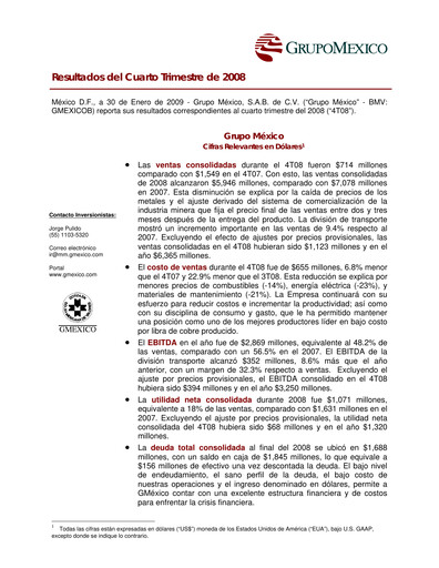 Thumbnail Grupo México
 Quarterly Report 2008-q4