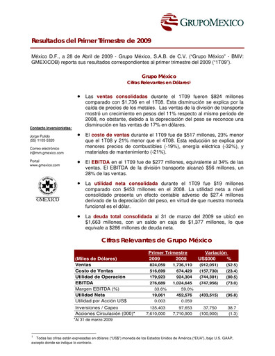 Thumbnail Grupo México
 Quarterly Report 2009-q1
