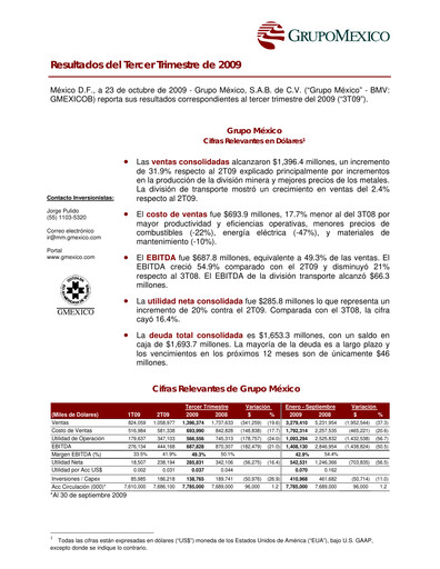 Thumbnail Grupo México
 Quarterly Report 2009-q3