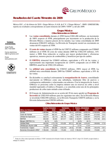 Thumbnail Grupo México
 Quarterly Report 2009-q4