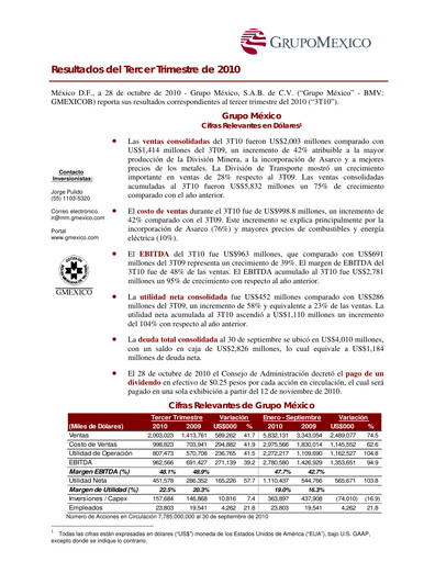 Thumbnail Grupo México
 Quarterly Report 2010-q3