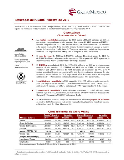 Thumbnail Grupo México
 Quarterly Report 2010-q4