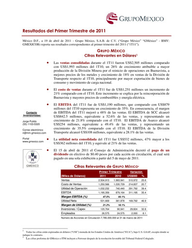 Thumbnail Grupo México
 Quarterly Report 2011-q1