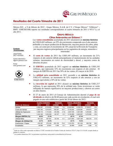 Thumbnail Grupo México
 Quarterly Report 2011-q4