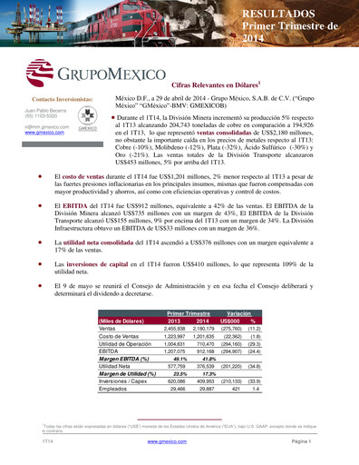 Thumbnail Grupo México
 Quarterly Report 2014-q1