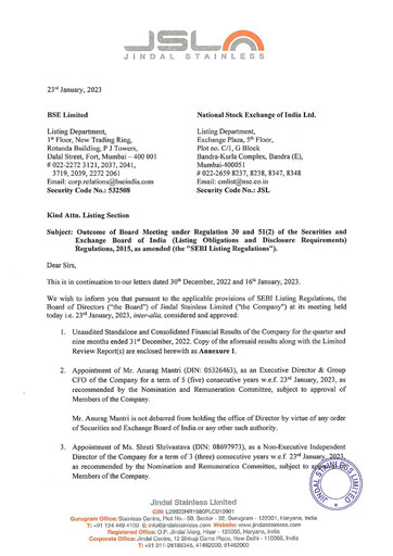 Thumbnail Jindal Stainless Quarterly Report 2022-q3