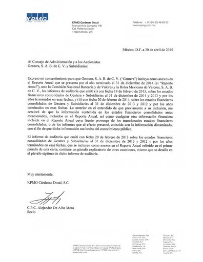 Thumbnail Gentera, S.A.B. de C.V. Annual Report 2014