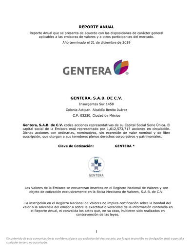 Thumbnail Gentera, S.A.B. de C.V. Annual Report 2019