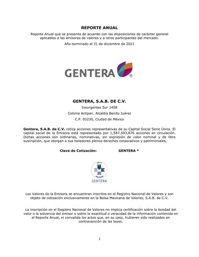 Thumbnail Gentera, S.A.B. de C.V. Annual Report 2021