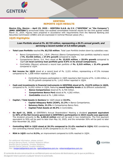 Thumbnail Gentera, S.A.B. de C.V. Quarterly Report 2025-q1