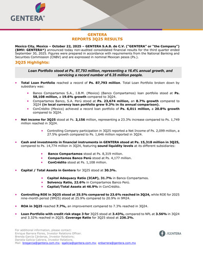 Thumbnail Gentera, S.A.B. de C.V. Quarterly Report 2025-q3