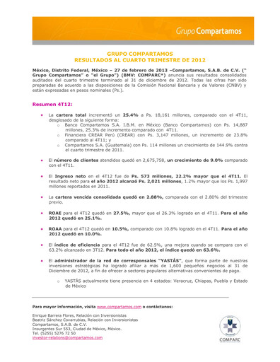 Vorschaubild Gentera, S.A.B. de C.V. Quartalsbericht 2012-q4