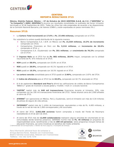 Vorschaubild Gentera, S.A.B. de C.V. Quartalsbericht 2015-q3
